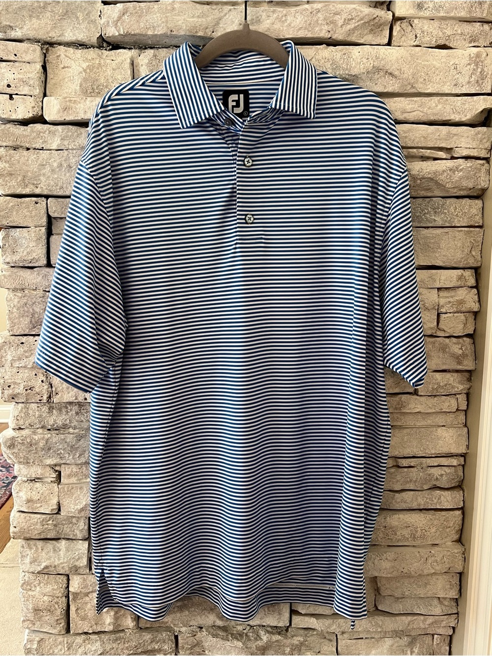 FootJoy Men's Blue & White Striped Performance Polo Shirt Size Large